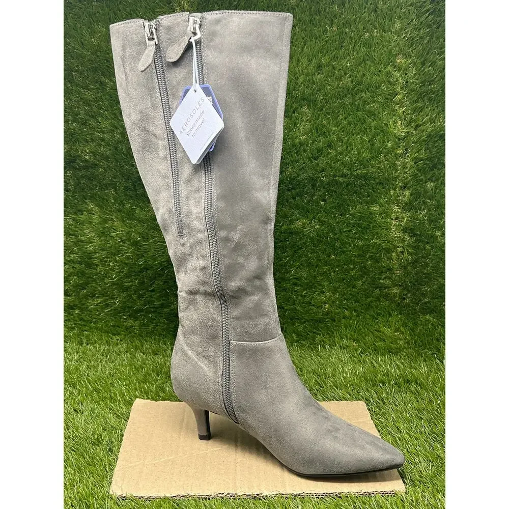 Aerosoles Women's 6M Epic Suede Gray Heel Knee High Boots